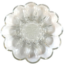 Princess House Fantasia Clear Glass Deviled Egg Tray, 12" Diameter with Frosted Poinsettia Center — listing 4