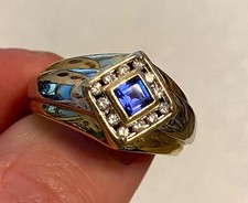 Vintage 10K White Gold Men's Ring with Blue Sapphire Cabochon and Diamond Accents Something else / can't tell — listing 6
