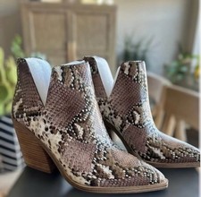 Black Snakeskin-Embossed Leather Western Ankle Booties with Metal Toe Cap and Side V-Cut