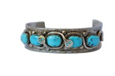 Effie Calavaza Zuni Sterling Silver & Turquoise Snake Row Cuff Bracelet — listing 4