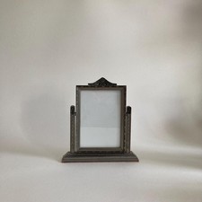 Vintage Cheval-Style Tabletop Swing Mirror with Scrolled Crest and Turned Bun Feet