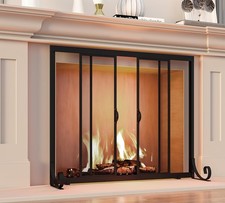 Three-Panel Wrought Iron Fireplace Screen with Scrollwork and Rosette Medallions — listing 3