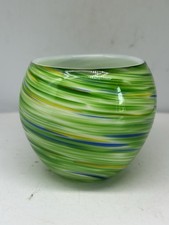 Hand-Blown Clear Glass Votive Candle Holder with Red Swirl Decoration — listing 4