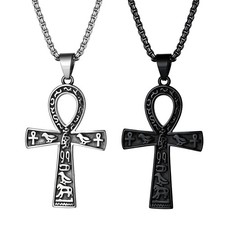 Ankh Cross Pendant with Pave CZ Diamond Clusters, Gold-Tone, 1.75 inch — listing 3