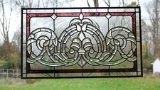 Beveled Glass Elongated Octagon Panel with Etched Starburst and Mounting Hole — listing 3