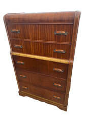 Art Deco Waterfall Tallboy Chest of Drawers, 55" Tall, Bookmatched Walnut Veneer — listing 5