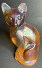 Fenton Blue Carnival Glass Sitting Cat Figurine with Hand-Painted Daisies — listing 4