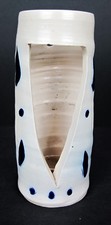 Williamsburg Pottery 3-Piece Salt-Glaze Stoneware Candle Set with Cobalt Leaf Motif — listing 4