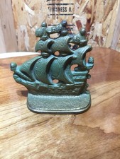 Vintage Cast Iron Galleon Ship Bookends (Pair) with Maltese Cross Sails — listing 2