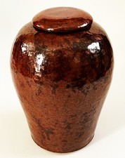 Handmade Studio Pottery Stoneware Cache Pot / Small Vessel with Copper Red Drip Glaze