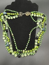 Ornella Vintage Multi-Strand Green Glass Bead Necklace 22"