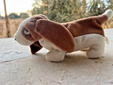 Plush Puppy Dog Stuffed Animal, Tan and Cream with Brown Ears, Shaggy Curly Fur