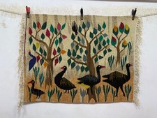 Handwoven Wool Pictorial Tapestry Rug with Village Scene, Palm Trees, Birds and Animals — listing 6