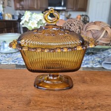 Vintage Amber Glass Scalloped Rose Bowl / Flower Petal Bowl, 8 in x 3 in — listing 4