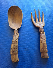 Large Carved Wood Fork and Spoon Wall Decor Set with Twisted Handles — listing 2
