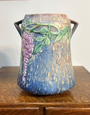 Roseville Pottery Blue Handled Vase with Molded Floral Design — listing 6