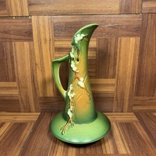 Roseville Pottery Snowberry Pattern Green Ewer/Pitcher with Angled Handle — listing 4