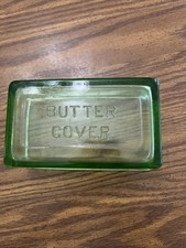 Vintage Uranium Green Depression Glass Covered Butter Dish with Embossed "BUTTER" Lid — listing 4