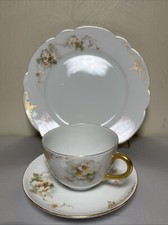 Hand-Painted Porcelain Cherry-Motif Pitcher with Gilt Scalloped Rim — listing 6