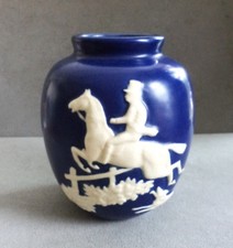 Weller Chase Triple Vase, Cobalt Blue with Cameo Equestrian Hunt Scene — listing 5