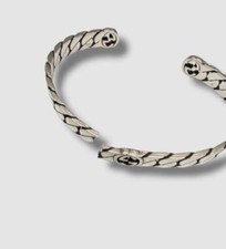 Gucci Sterling Silver Engraved Logo Cuff Bracelet Made in Italy