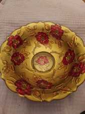 Antique Goofus Glass Bowl with Red Roses and Gold Leaf Pattern — listing 6