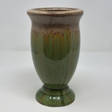 Vintage Majolica-Style Green Glazed Pottery Vase with Floral Relief — listing 4
