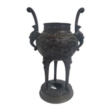 Antique Japanese Bronze Koro Incense Burner with Shishi (Foo Dog) Finial and Gilt Accents — listing 2