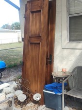 Antique 4-Panel Wood Interior Door with White Porcelain Knob, Chippy Paint