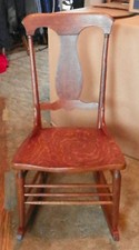 Antique Oak Sewing Rocker / Nursing Rocking Chair with Shaped Crest — listing 6