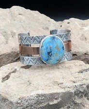 1980s Southwestern Handcrafted Sterling Silver & Copper Inlay Drop Earrings - Buffalo and Hunter on Horseback Petroglyph Motif — listing 2