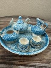 Miniature Blue Spongeware Pottery Tea Set, 9 Pieces (2.5" Tall) — listing 5