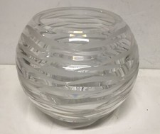 Frosted Glass Faceted Rose Bowl Vase with Gold Scalloped Metal Base
