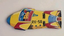 Retro-Style Tin Litho Space Toy Set — Wind-Up Robot Astronaut and Rocket Ship / Flying Saucer Bell — listing 6