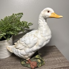 Vintage Bisque Porcelain Girl Duck Holding Teddy Bear Figurine on Miniature Wooden Chair — listing 4
