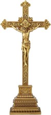 Ornate Standing Table Cross with Beveled Mirror Inlay and Scroll Accents — listing 3