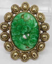Hobe Vintage Jade Green Nephrite Bi Disc Pendant Necklace with Gold-Tone Dragon and Shou Medallion, 2" Pendant, 24" Chain — listing 5