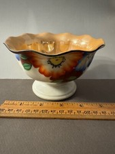 Vintage Hand-Painted Lusterware Poppy Bowl with Ruffled Star-Shaped Rim — listing 3
