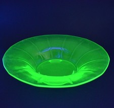 Vintage Uranium Green Depression Glass Footed Punch Cup / Teacup with Cherry & Leaf Pattern — listing 5