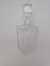 Vintage Cut Glass Square Whiskey Decanter with Faceted Stopper — listing 3