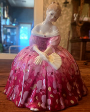 Royal Doulton Bone China Seated Lady Figurine in Pink Floral Gown with Fan — listing 5