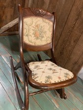Antique Victorian Walnut Folding Campaign Chair with Floral Tapestry Upholstery — listing 6
