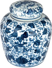 Chinoiserie Ceramic Ginger Jar Table Lamp with Lotus Motif on Wood Base — listing 3