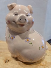 Modern Pink Ceramic Piggy Bank with Closed Eyelash Detail — listing 5