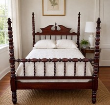 Vintage Full/Double Size Poster Bed with Turned Wood Posts and Waterfall-Style Footboard
