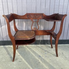 Vintage Duncan Phyfe Style Mahogany Telephone Gossip Bench with Lyre Back — listing 3