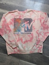 MTV Music Television Logo Tie-Dye Pullover Hoodie, Black/White — listing 3