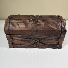 Rustic Wood and Wrought Iron Curved-Lid Trinket / Jewelry Box with Scrollwork Hardware — listing 2
