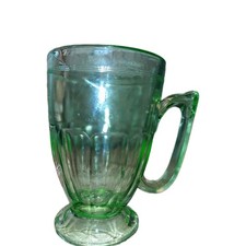 Jeannette Green Uranium Glass Doric or Adam Pattern Individual Butter Pat / Salt Dip with Handle — listing 2