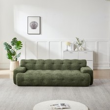 Beige Chenille Upholstered Three-Seat Sofa with Accent Pillows — listing 6